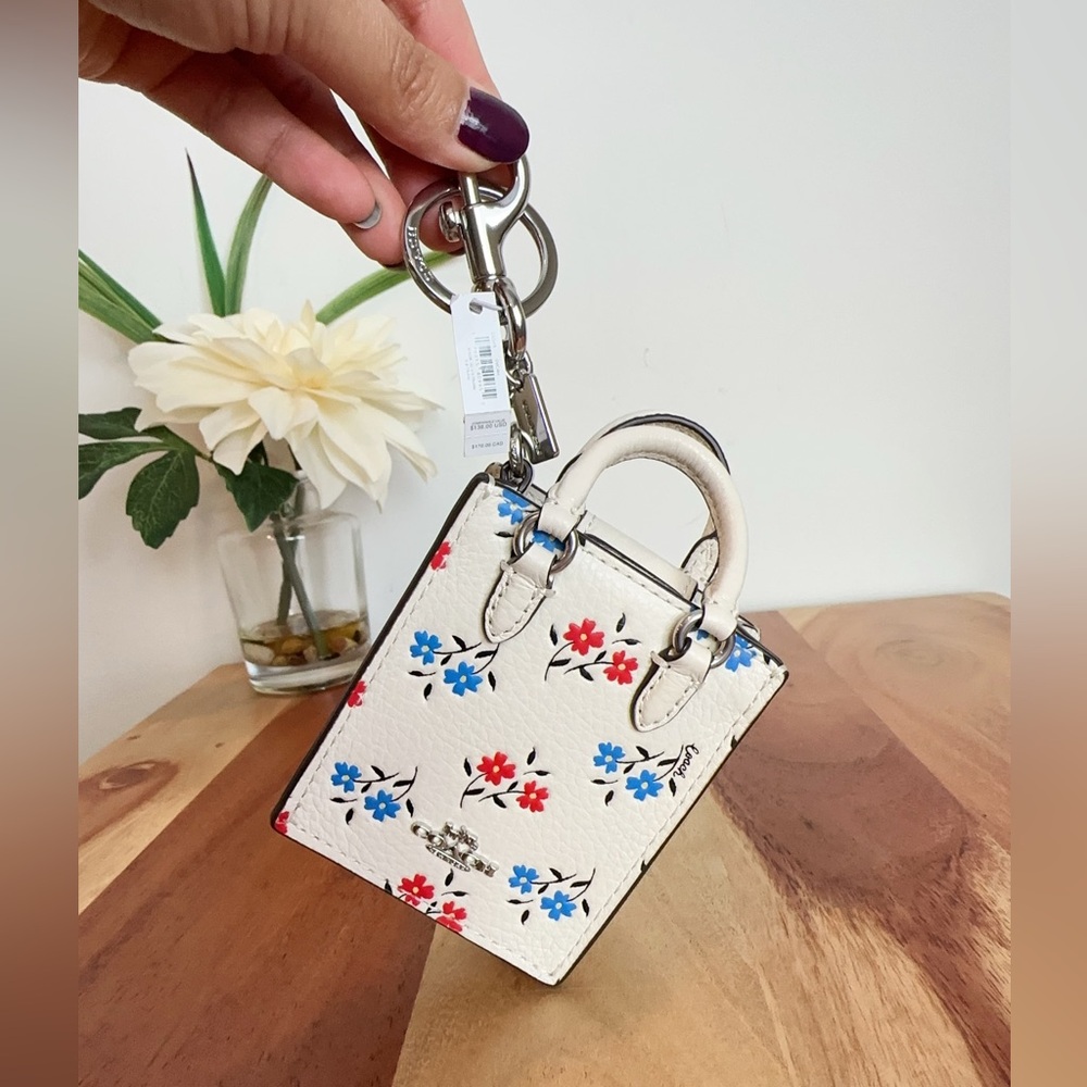 NWT Coach North/South Mini Tote Bag Charm With Floral Print - Picture 4 of 6